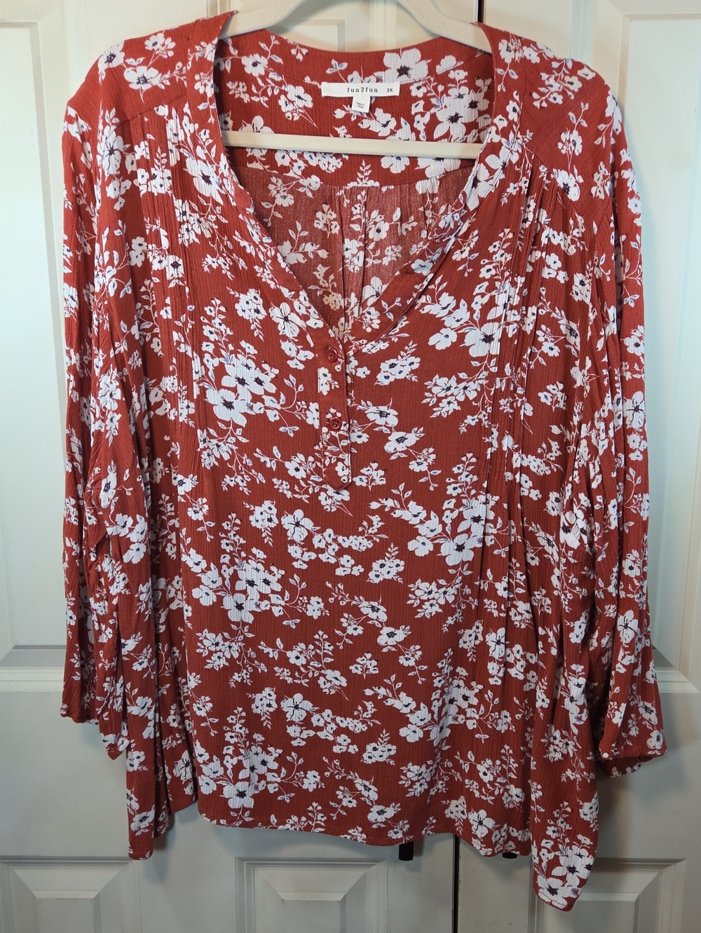 fun 2 fun Rust Floral V-Neck Tunic